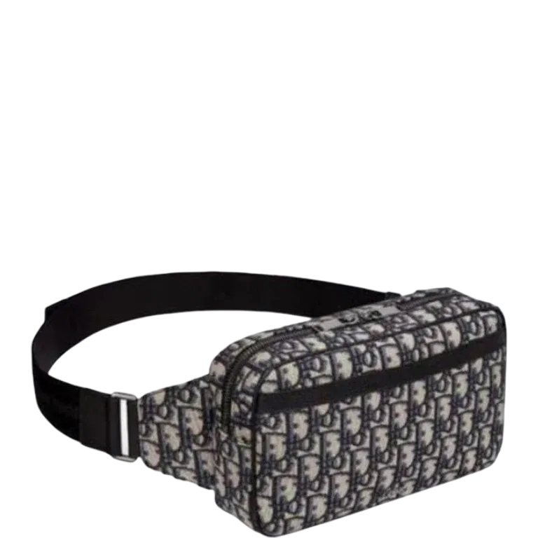 Luxury Bags DIR OBLIQUE JACQUARD BLACK AND BEIGE BELT BAG 24CM HIGH QUALITY