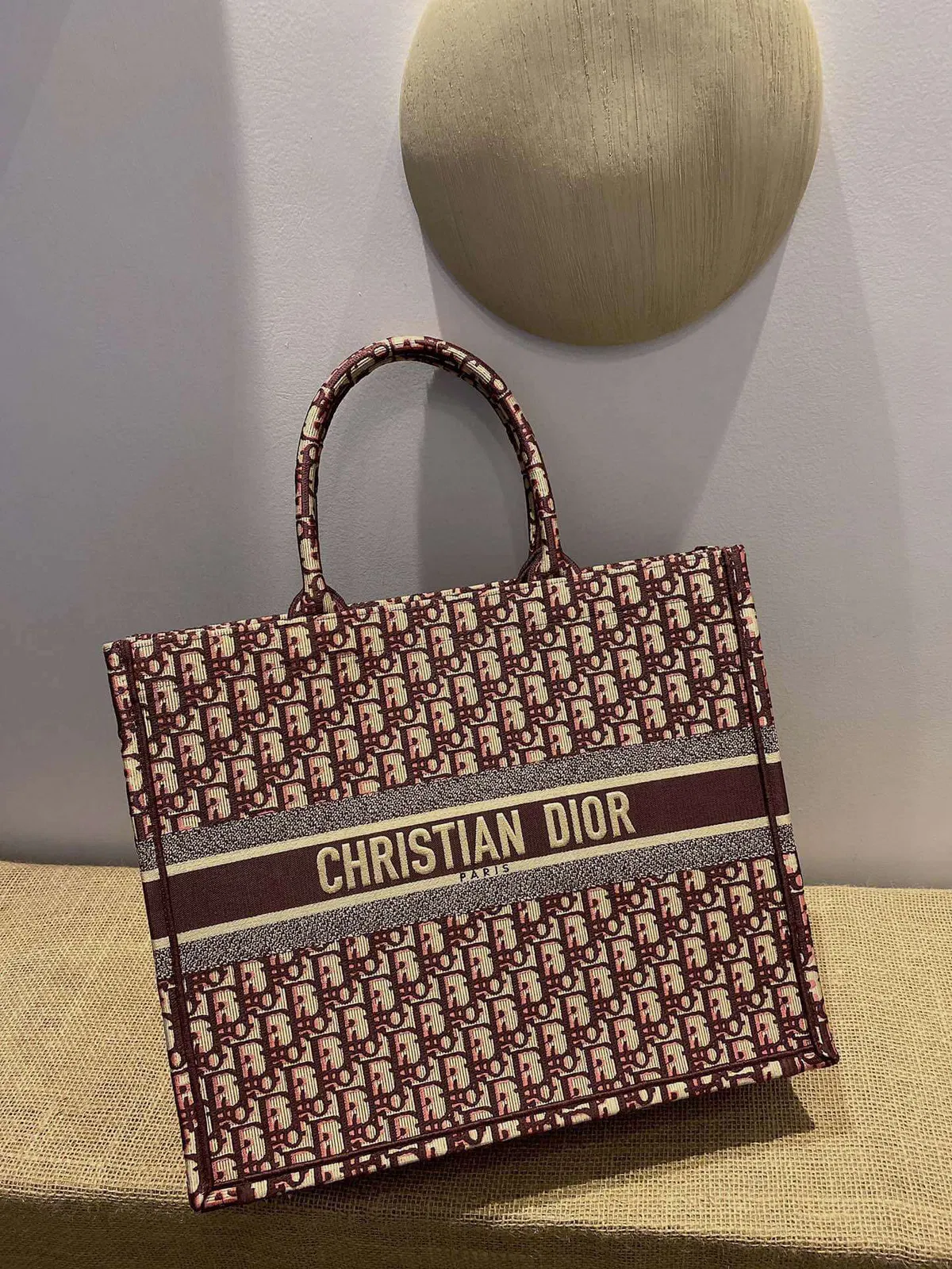 Luxury Bags DIR1286 Book bag Tote Embroidery 36.5cm 41.5cm Handbag purple red — image 3