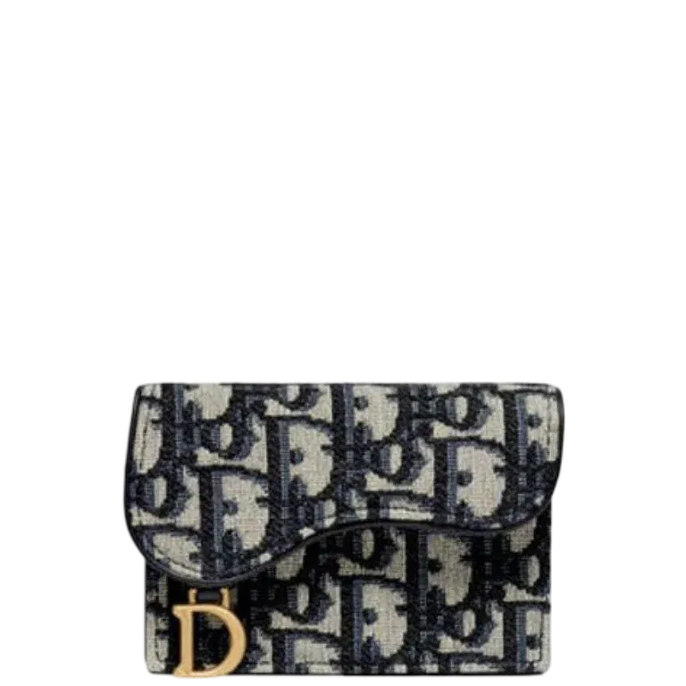 Luxury Bags dir SADDLE FLAP CARD HOLDER BLUE OBLIQUE JACQUARD S5611CTZQ_M928