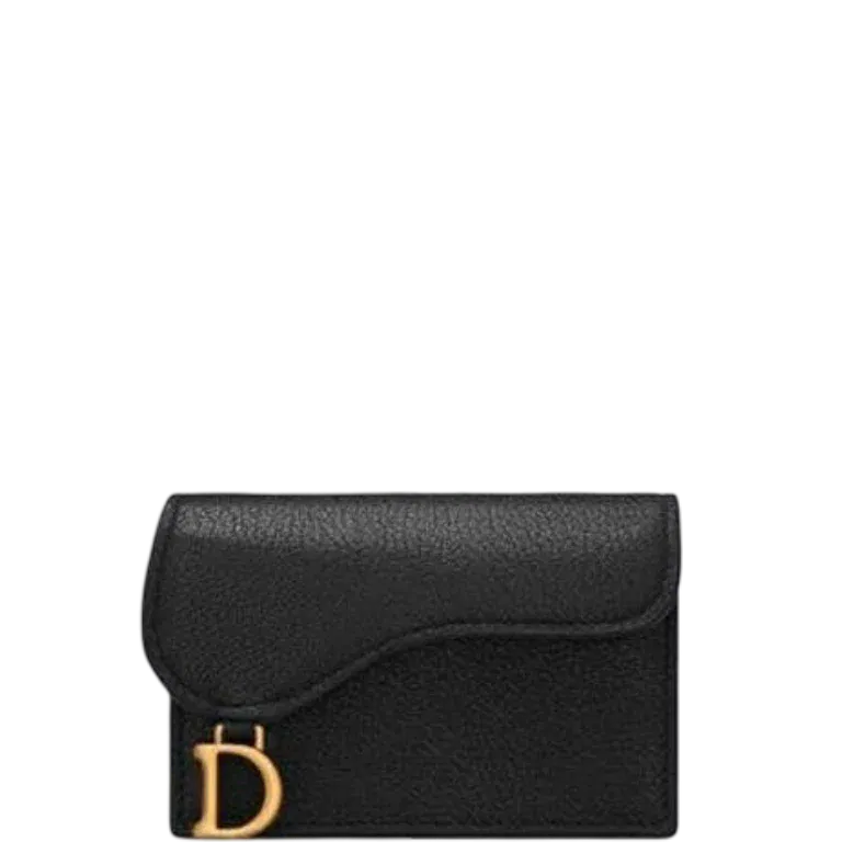 Luxury Bags dir SADDLE FLAP CARD HOLDER BLACK GOATSKIN S5611CCEH_M900