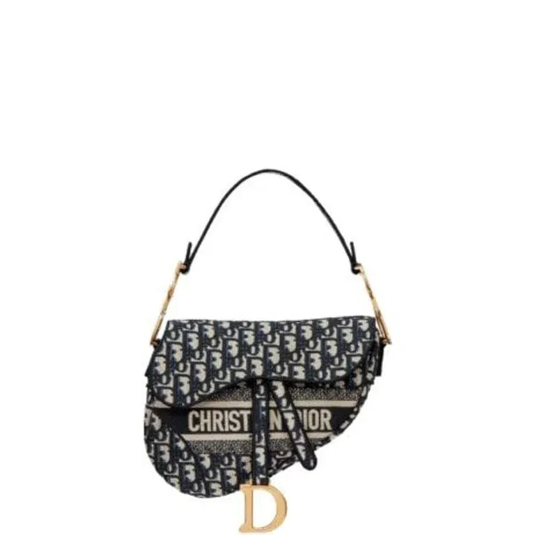 Luxury Bags DIR SADDLE BAG DIR OBLIQUE EMBROIDERY BLUE 24CM