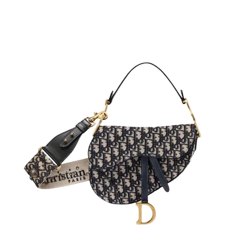 Luxury Bags DIR SADDLE BAGGRAY OBLIQUE EMBROIDERY BLACK