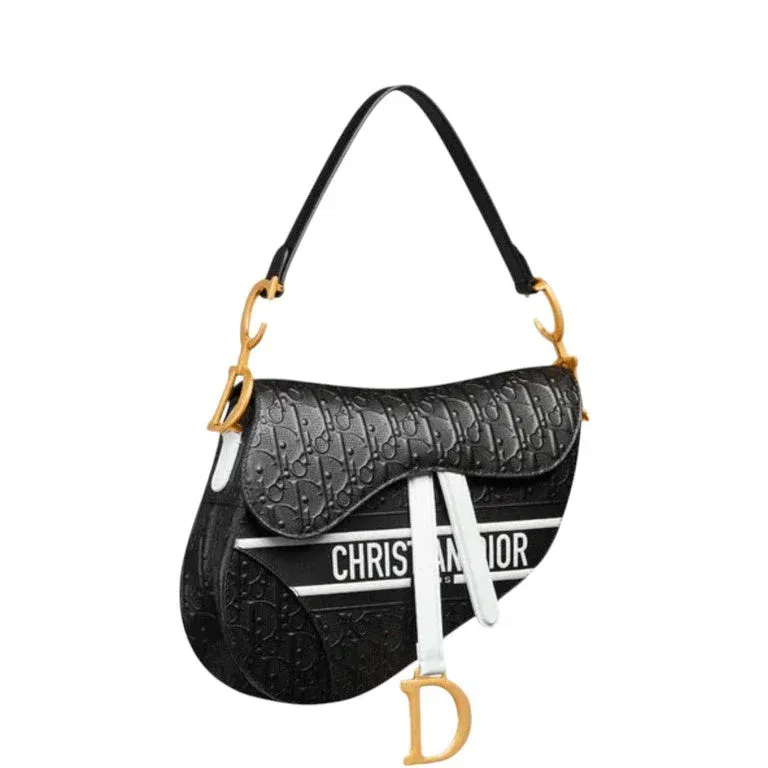 Luxury Bags DIR SADDLE BLACK OBLIQUE PERFORATED 25CM